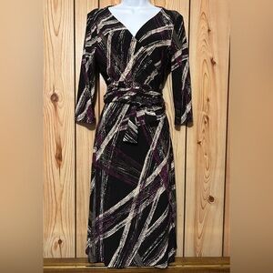 Jones New York Wrap Dress Sz 10 Stretch Travel Event Midi 3/4 Sleeves Tie Belted